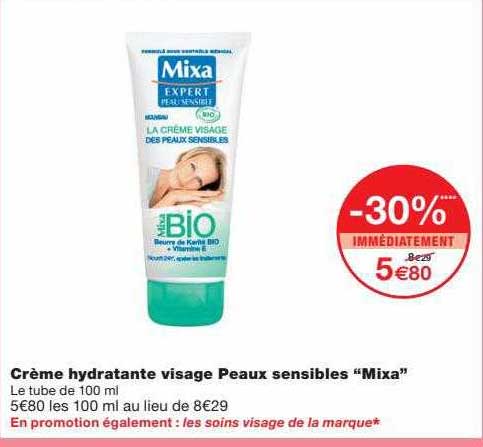 Crème Hydratante Visage Peaux Sensibles "mixa"