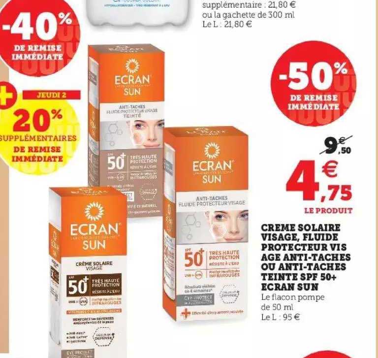 crème solaire visage, fluide protecteur vis âge anti-tâches ou anti-taches teinte spf 50+ écran sun