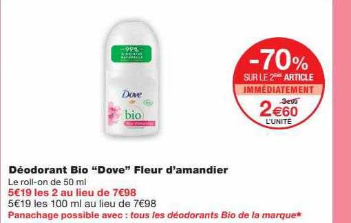 déodorant bio "dove" fleur d'amandier