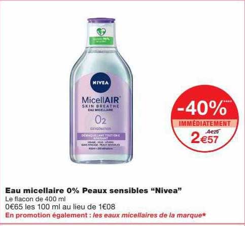 eau micellaire 0% peaux sensibles "nivea"