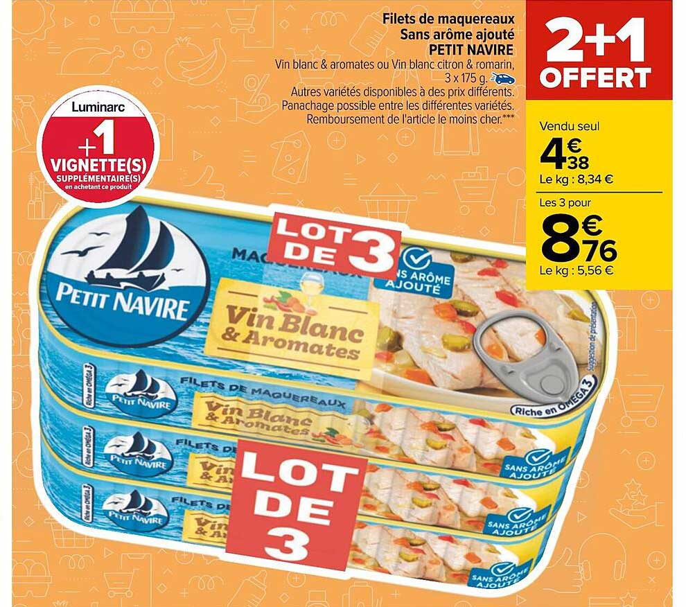 filets de maquereaux sans arôme ajouté petit navire 2+1 offert