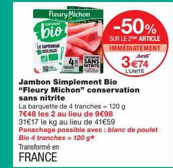 jambon simplement bio "fleury michon" conservation sans nitrite