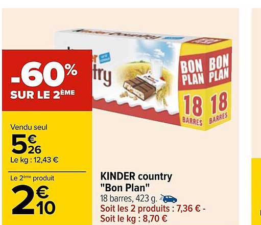 kinder country "bon pan" -60% sur le 2ème