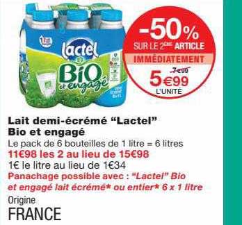lait demi-écrémé "lactel" bio et engagé