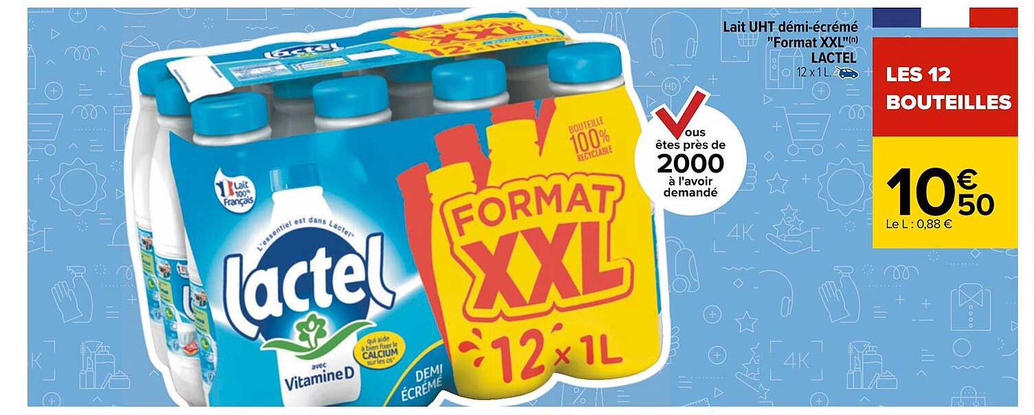 lait uht démi-écrémé "format xxl" lactel