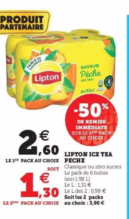 Lipton Ice Tea Pêche -50% De Remise Immédiate Sur Le 2ème Pack Aux Choix