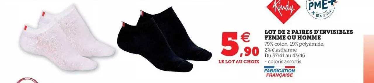 lot de 2 paires d'invisibles femme ou homme kindy