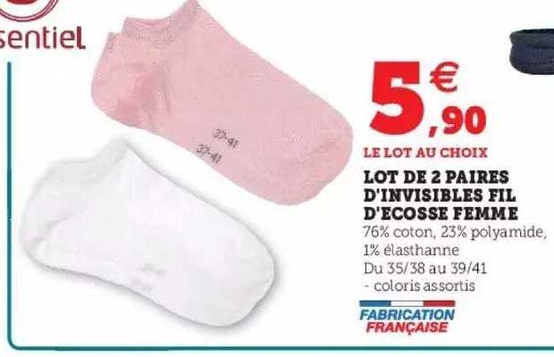 lot de 2 paires d'invisibles fil d'écosse femme