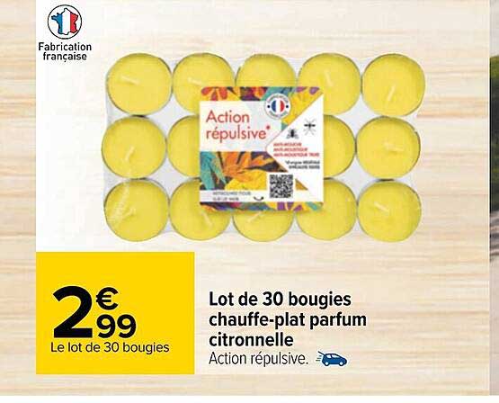 lot de 30 bougies chauffe-plat parfum citronnelle