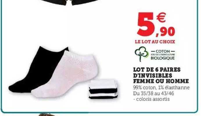 lot de 6 paires d'invisibles femme ou homme