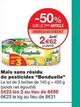 maïs sans résidu de pesticides "bonduelle"