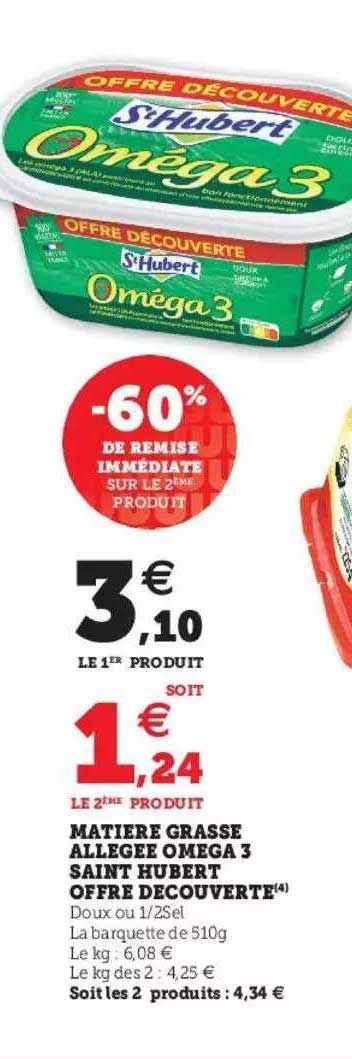 matière grasse allegée omega 3 saint hubert offre découverte -60% de remise immédiate sur le 2ème produit