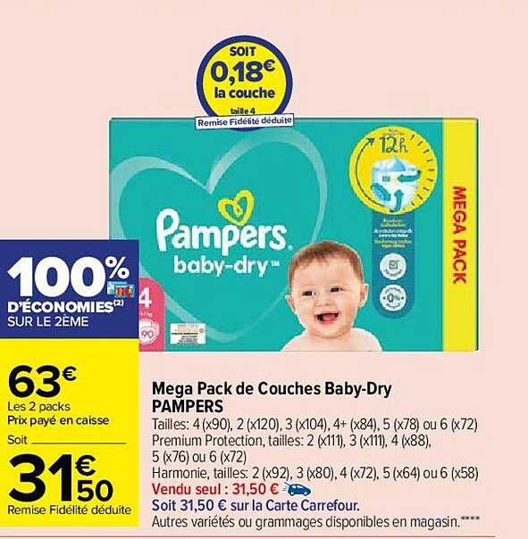 mega pack de couches baby-dry pampers