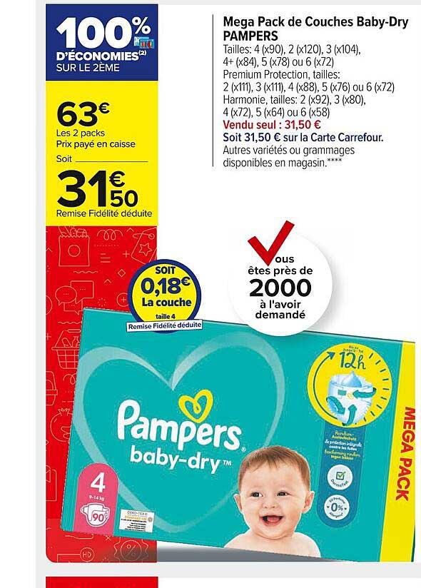 mega pack de couches baby-dry pampers