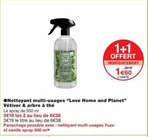 nettoyant multi-usages "love home and planet" vétiver & arbre à thé