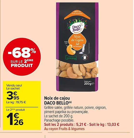 Noix De Cajou Daco Bello -68% Sur Le 2ème Produit