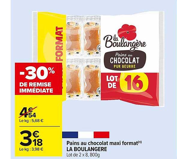 pains au chocolat maxi format la boulangère -30% de remise immédiate
