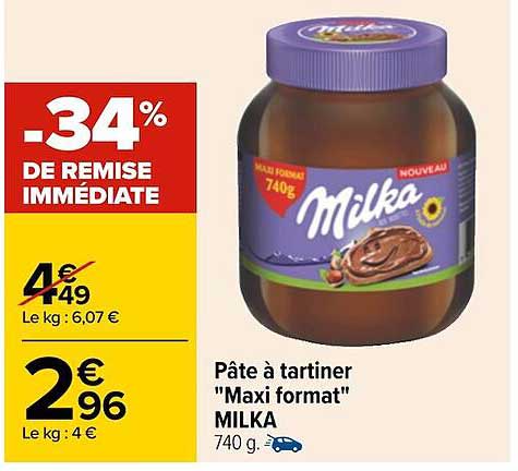 pâte à tartiner "maxi format" milka -34% de remise immédiate