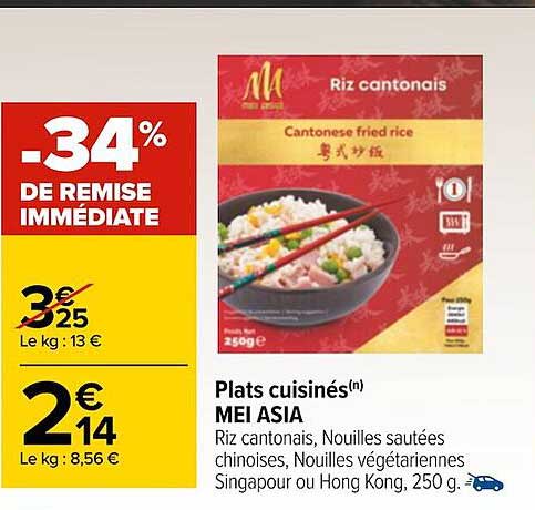 plats cuisinés mei asia -34% de remise immédiate
