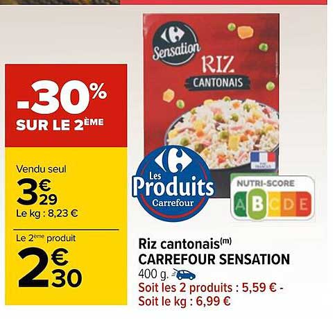 riz cantonais carrefour sensation -30% sur le 2ème