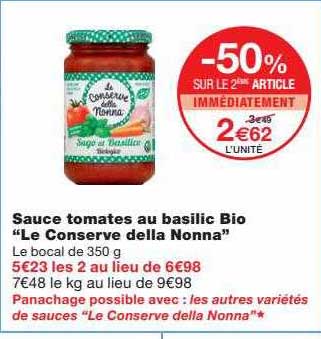 sauce tomates au basilic bio "le conserve della nonna"