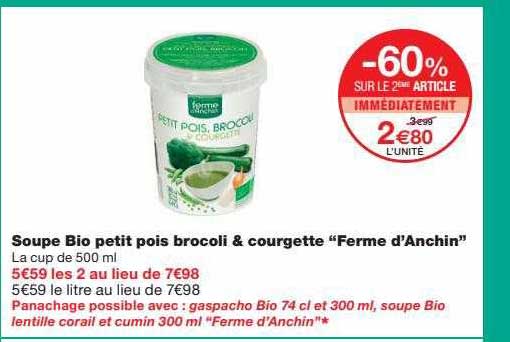 soupe bio petit pois brocoli & courgette "ferme d'anchin"