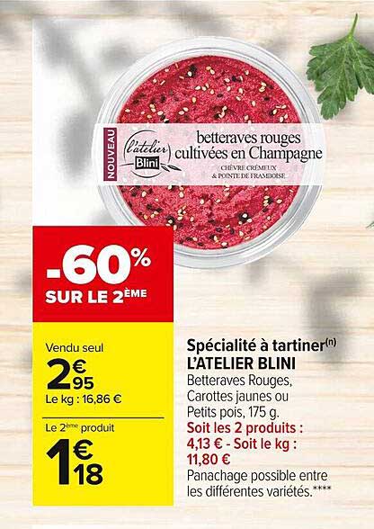 spécialité à tartiner l'atelier blini -60% sur le 2ème