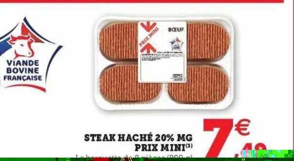 steak haché 20% mg prix mini