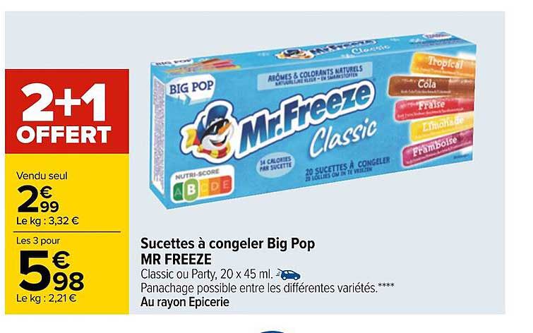 Sucettes à Congeler Big Pop Mr Freeze 2+1 Offert
