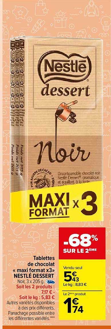 tablettes de chocolat «maxi format x3» nestlé dessert