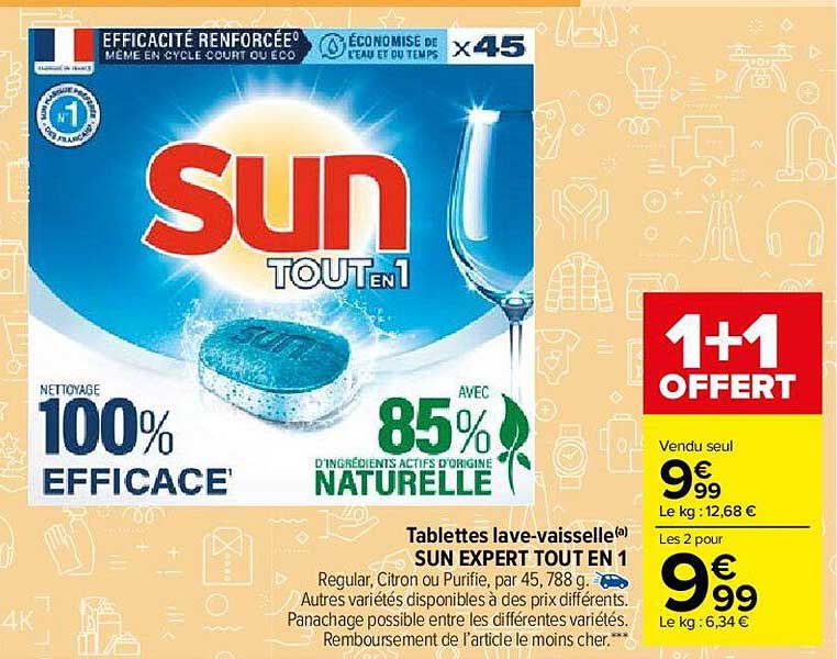 tablettes lave-vaisselle sun expert tout en 1 1+1 offert