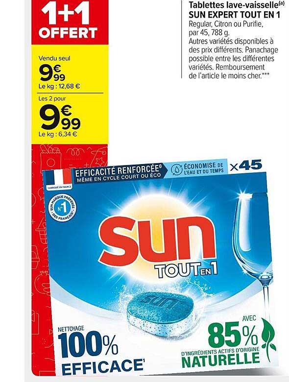 tablettes lave-vaisselle sun expert tout en 1 1+1 offert