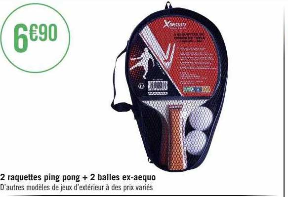 2 Raquettes Ping Pong + 2 Balles Ex-aequo
