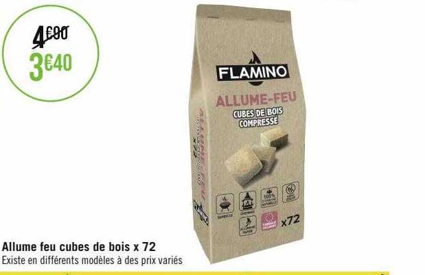 allume feu cubes de bois x72