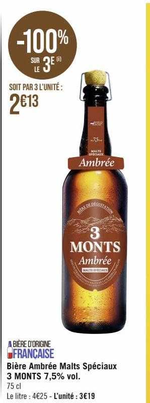 bière ambrée malts spéciaux 3 monts 7,5% vol.