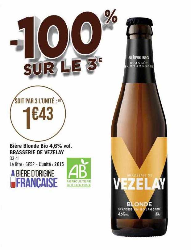 bière blonde bio 4,6% vol. brasserie de vezelay