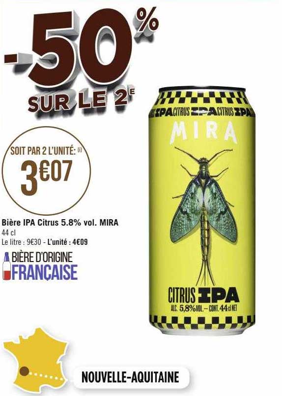 bière ipa citrus 5.8% vol. mira