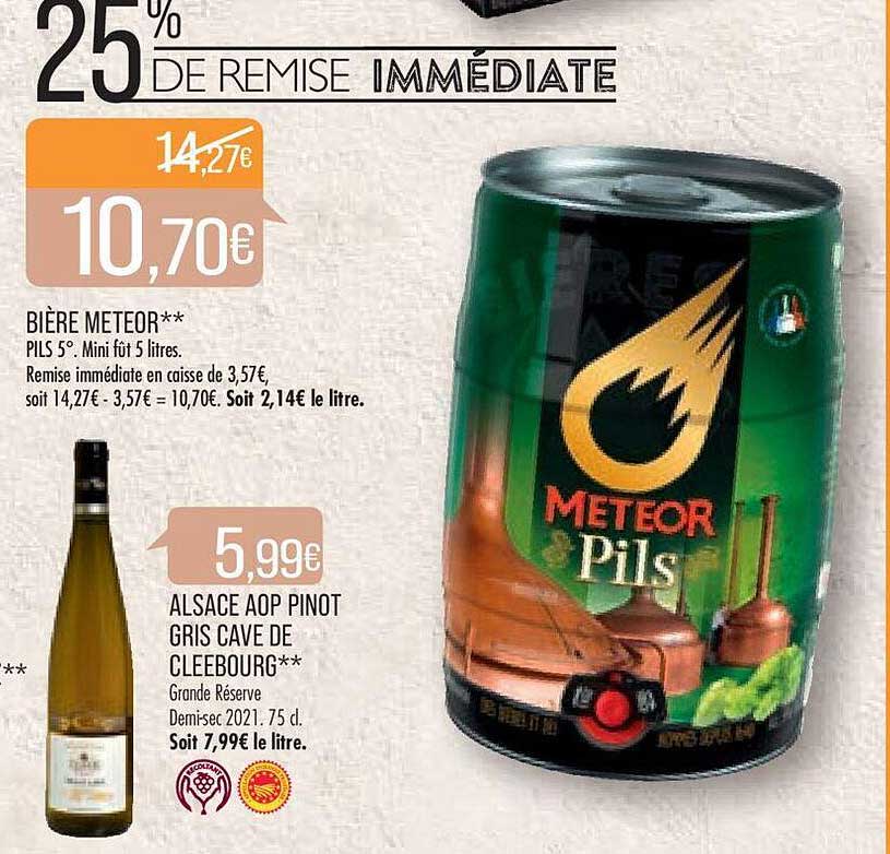 bière meteor, alsace aop pinot gris cave de cleebourg