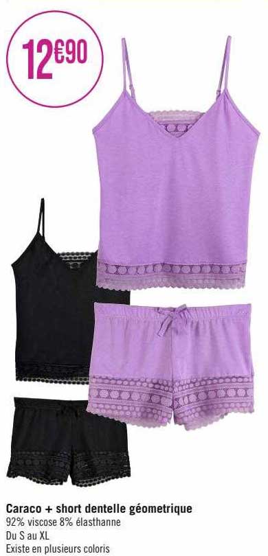 caraco + short dentelle géométrique