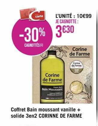 coffret bain moussant vanille + solide 3 en 2 corinne de farme