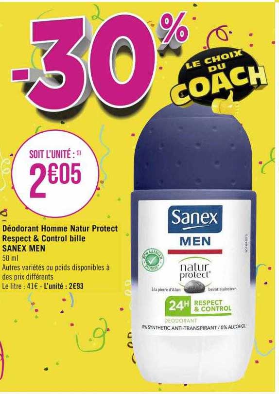 déodorant homme natur protect respect & control bille sanex men