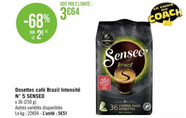 dosettes café brazil intensité n°5 senseo
