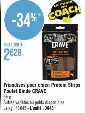 friandises pour chien protein strips poulet dinde crave