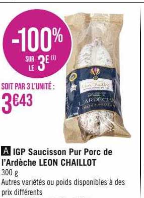 igp saucisson pur porc de l'ardèche léon chaillot