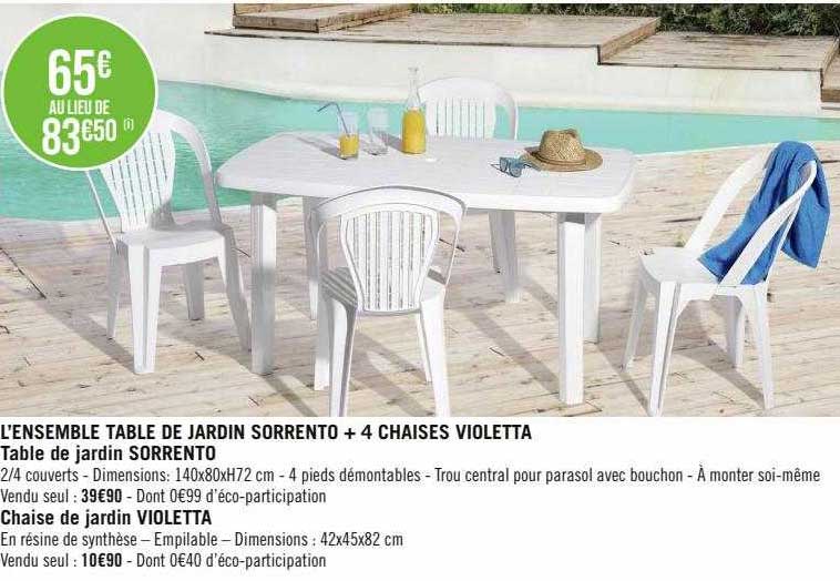 l'ensemble table de jardin sorrento + 4 chaises violetta : table de jardin sorrento, chaise de jardin violetta