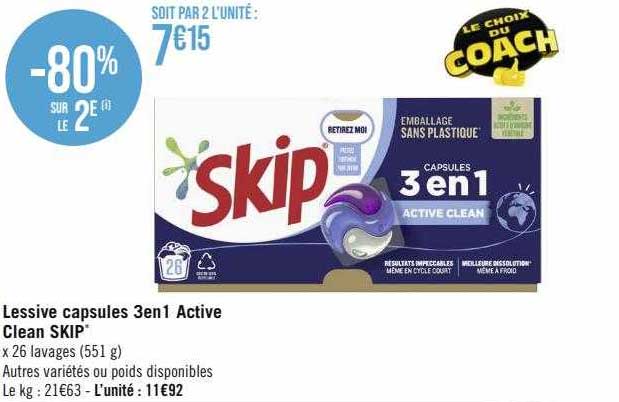 Lessive Capsules 3 En 1 Active Clean Skip