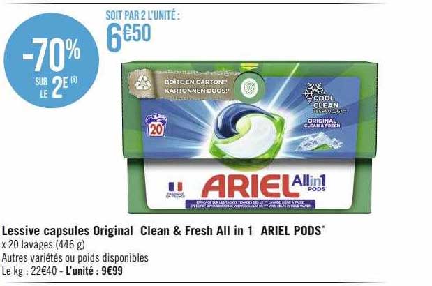 lessive capsules original clean & fresh all in 1 ariel pods