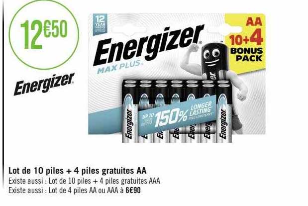 lot de 10 piles + 4 piles gratuites aa energizer