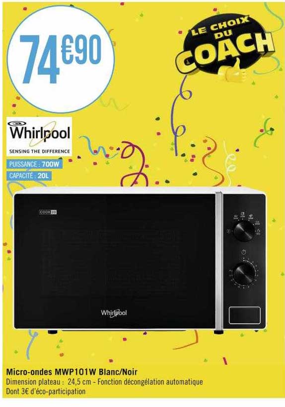 micro-ondes mwp101w blanc-Noir whirlpool