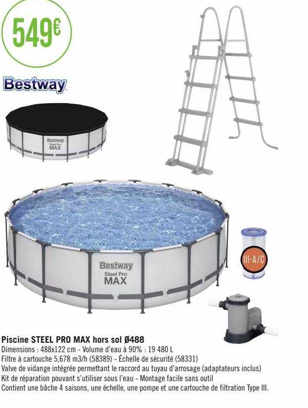 piscine steel pro max hors sol ø488 bestway